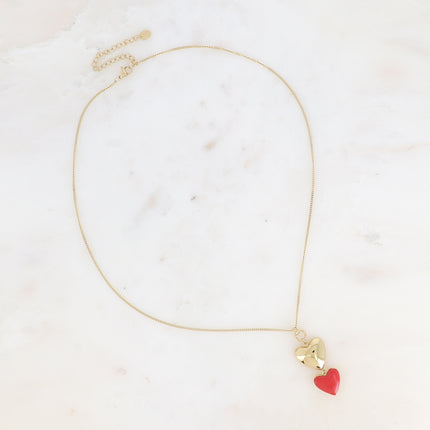 Collier Valenciane - double coeur, lisse miroir et en émail