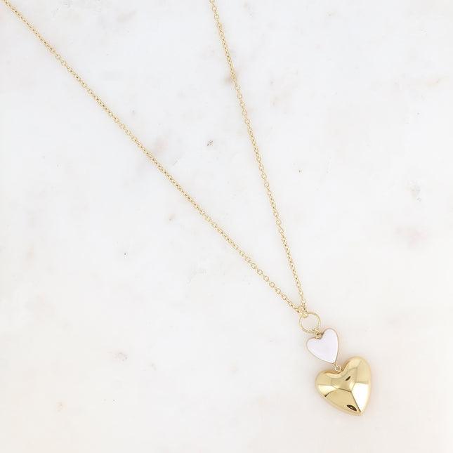 Sautoir Valencia - double coeur, lisse miroir et en émail