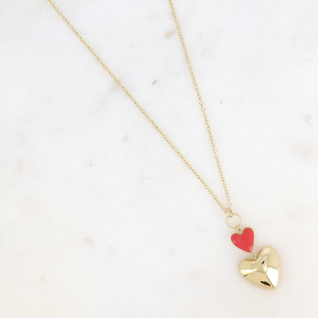 Sautoir Valencia - double coeur, lisse miroir et en émail