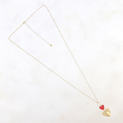 Sautoir Valencia - double coeur, lisse miroir et en émail