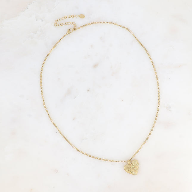 Necklace - thick curb chain and heart pendant with striated lines