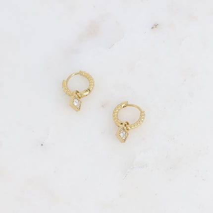 Hoop earrings - mini twisted ring and square crystal
