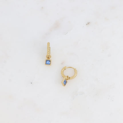 Hoop earrings - mini twisted ring and square crystal