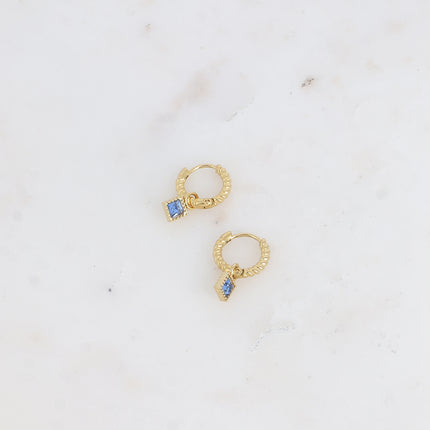 Hoop earrings - mini twisted ring and square crystal