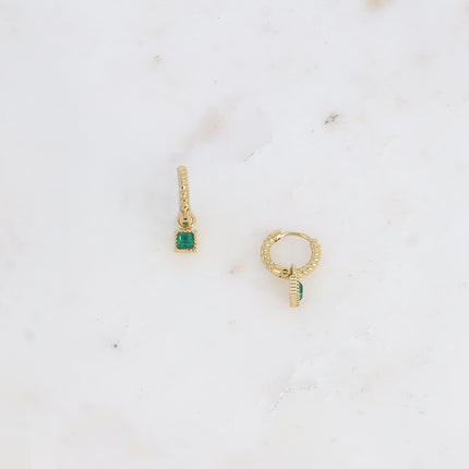 Hoop earrings - mini twisted ring and square crystal