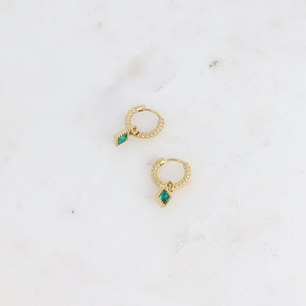 Hoop earrings - mini twisted ring and square crystal