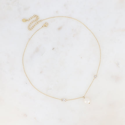 Collier - cristaux rond et rectangle, perle d'eau douce