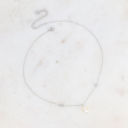 Collier - cristaux rond et rectangle, perle d'eau douce
