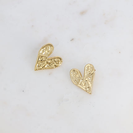 Stud earrings - hammered flat heart