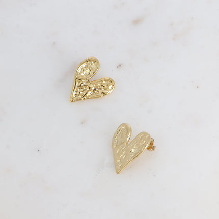 Stud earrings - hammered flat heart