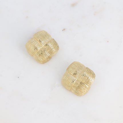 Stud earrings - square textured checkerboard effect 31mm