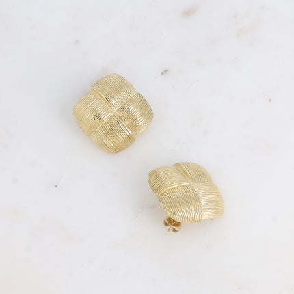 Stud earrings - square textured checkerboard effect 31mm
