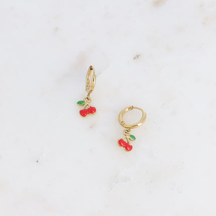 Créoles - mini anneau avec cerise en émail