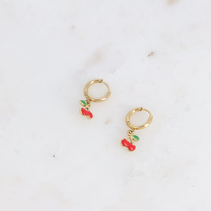Créoles - mini anneau avec cerise en émail