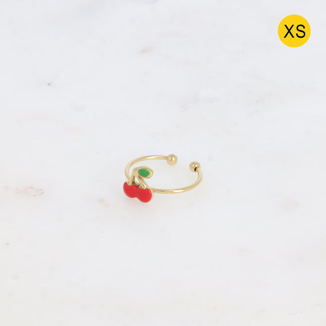 Bague fine XS - cerise en émail