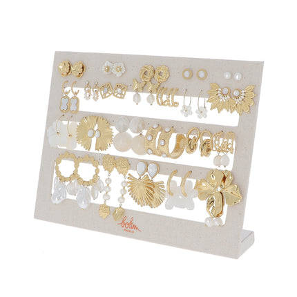 Kit de 23 boucles - doré perles d'eau douce - prix moyen de 6,70€/pr - Présentoir offert