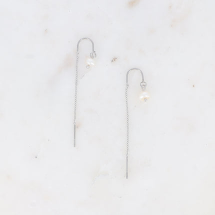 Boucles pendantes - chaîne et perles d'eau douce