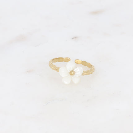 Bague fine - anneau tressé et fleur nacrée
