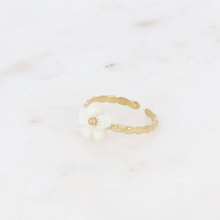 Bague fine - anneau tressé et fleur nacrée