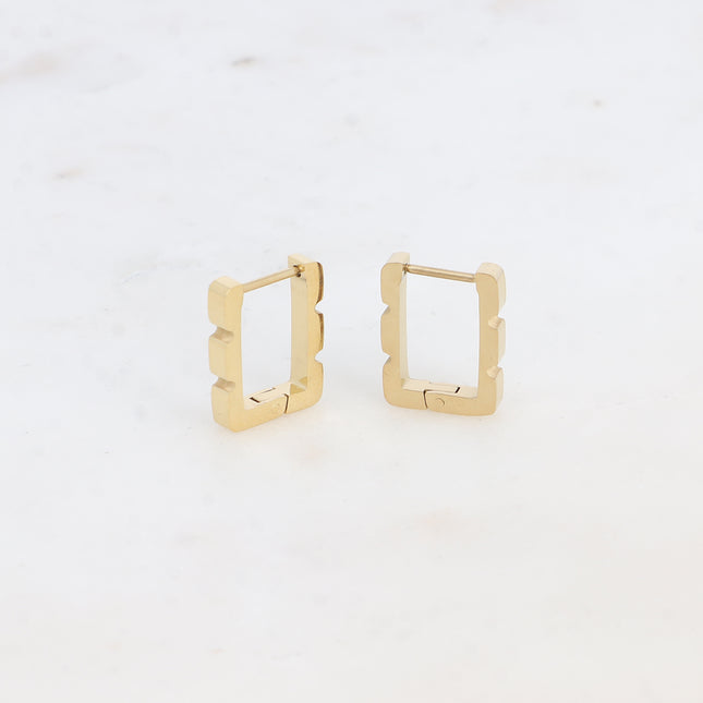 Creole earrings - rectangular ring, 2 grooved lines