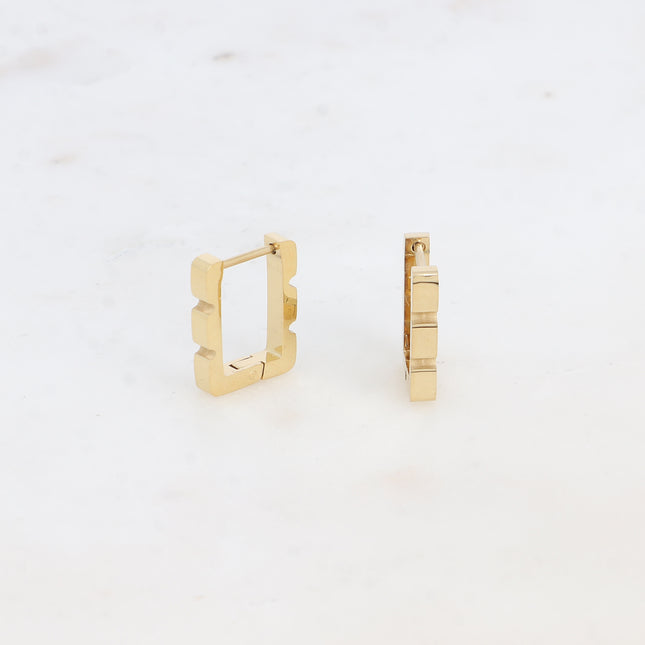 Creole earrings - rectangular ring, 2 grooved lines