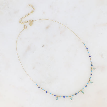 Collier - chaîne fine avec pâtes de verre et cristaux rectangulaires pendants