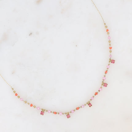 Collier - chaîne fine avec pâtes de verre et cristaux carrés pendants