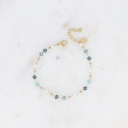 Bracelet - chaîne fine, cristaux toupies et perles d'eau douce