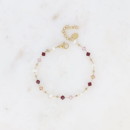 Bracelet - chaîne fine, cristaux toupies et perles d'eau douce