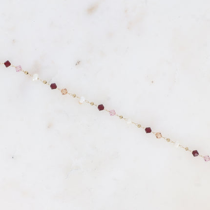 Bracelet - chaîne fine, cristaux toupies et perles d'eau douce