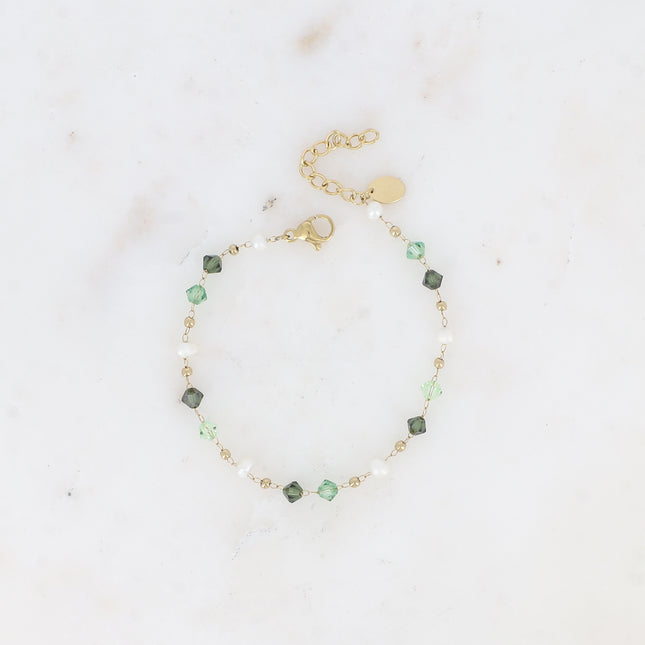 Bracelet - chaîne fine, cristaux toupies et perles d'eau douce