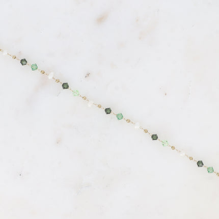 Bracelet - chaîne fine, cristaux toupies et perles d'eau douce