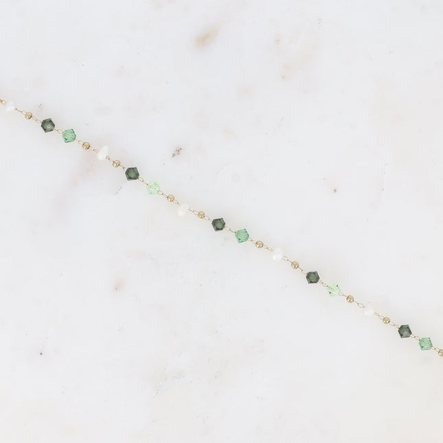 Bracelet - chaîne fine, cristaux toupies et perles d'eau douce