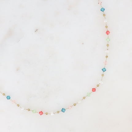 Collier - chaîne fine, cristaux toupies et perles d'eau douce