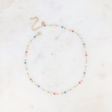 Collier - chaîne fine, cristaux toupies et perles d'eau douce