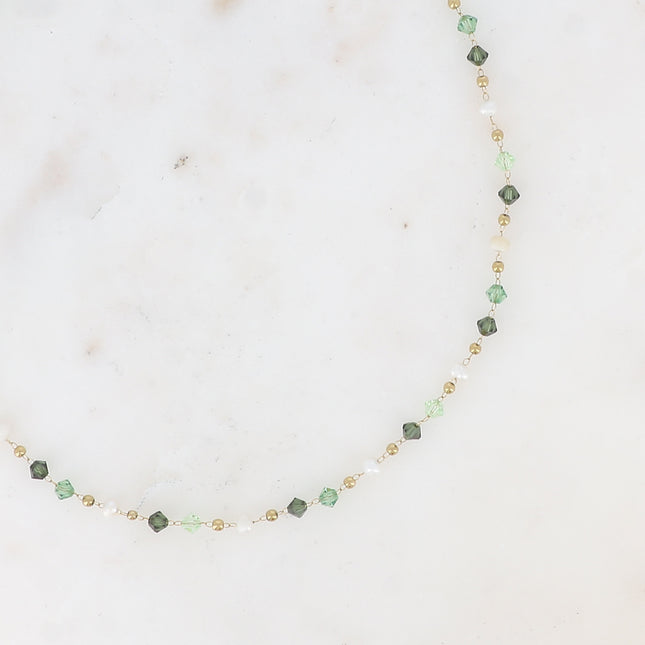 Collier - chaîne fine, cristaux toupies et perles d'eau douce