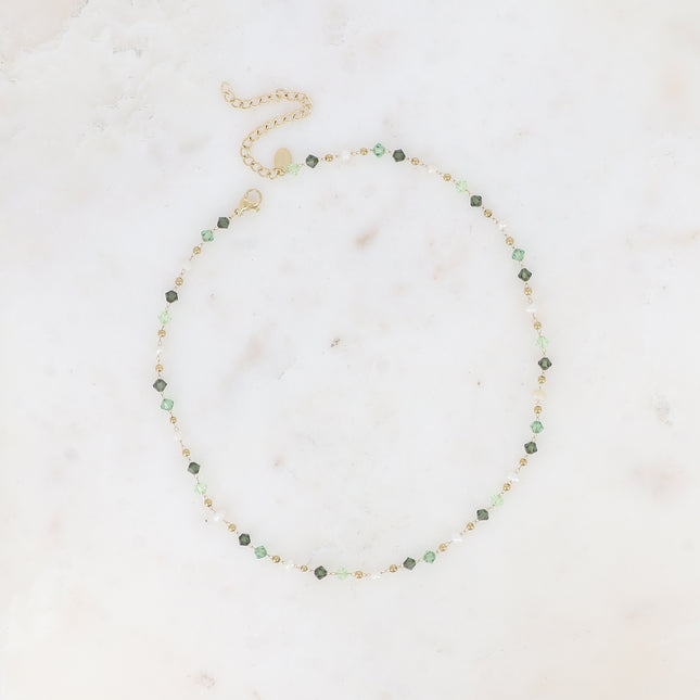Collier - chaîne fine, cristaux toupies et perles d'eau douce