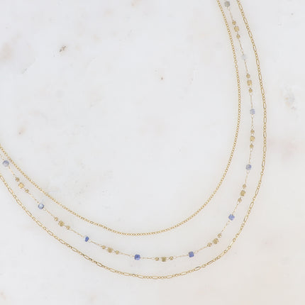 Collier 3 rangs - mailles forçat, alternée et fine avec perles et pierres naturelles cubiques