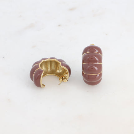 Créoles - anneau large strié, effet coquillage avec émail 30mm