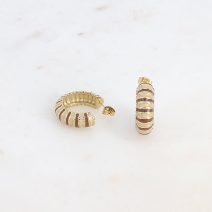 Hoop earrings - wide grooved and enameled ring 25mm