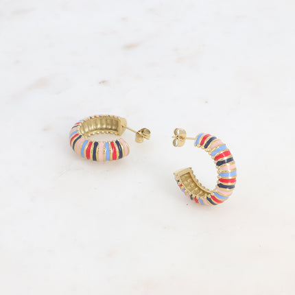 Hoop earrings - wide grooved and enameled ring 25mm