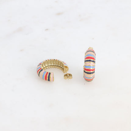 Hoop earrings - wide grooved and enameled ring 25mm