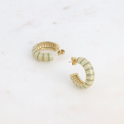 Hoop earrings - wide grooved and enameled ring 25mm