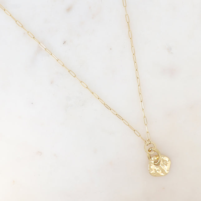 Collier Edmée - pendentif anneaux et carré martelé