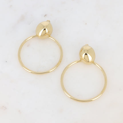 Drop earrings - domed oval piece and round dangling ring