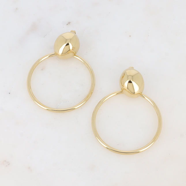 Boucles pendantes - pièce ovale bombée et anneau rond pendant