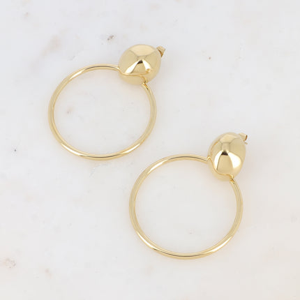 Drop earrings - domed oval piece and round dangling ring
