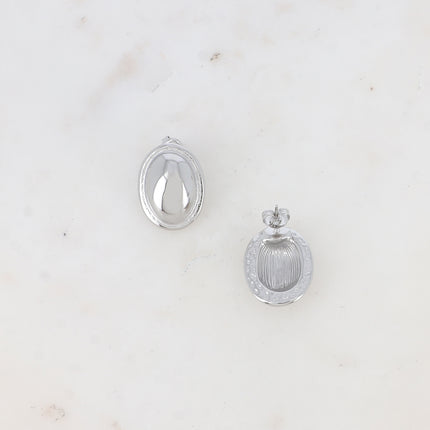 Stud earrings - small oval domed piece and mirror