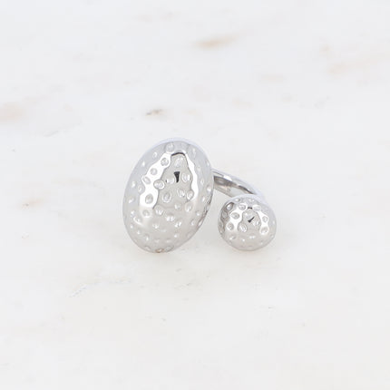 Bague ouverte Ludivine - ovale et rond aux petits pois gravés