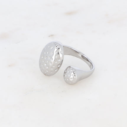 Bague ouverte Ludivine - ovale et rond aux petits pois gravés